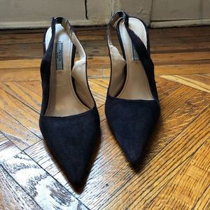 Vintage Prada black suede mule heels